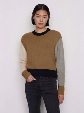 FRAME • Colorblock Crew Cashmere Sweater in Vicuna Multi